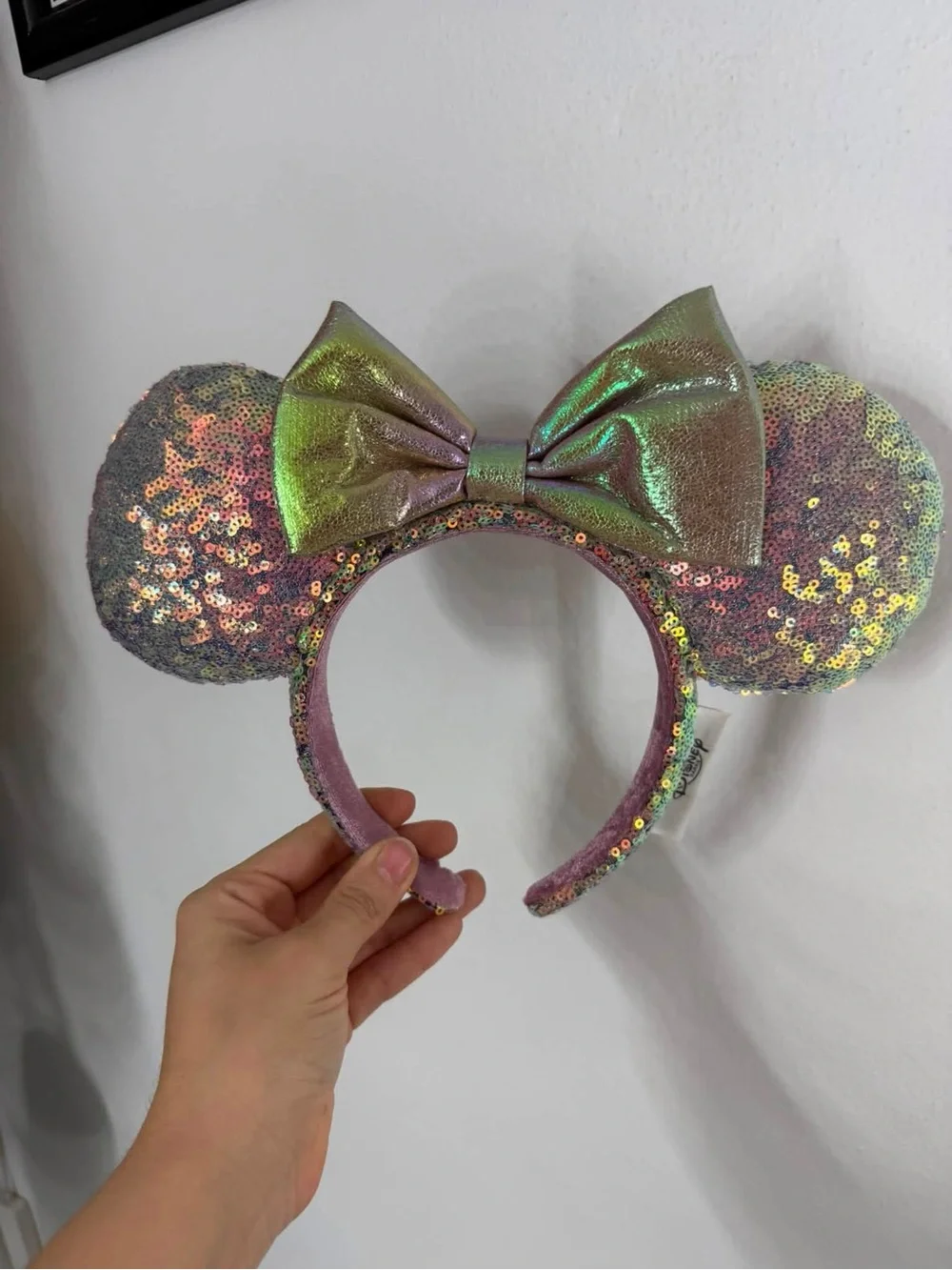 Iridescent Purple Sequin Minnie Ears Headband with Bow